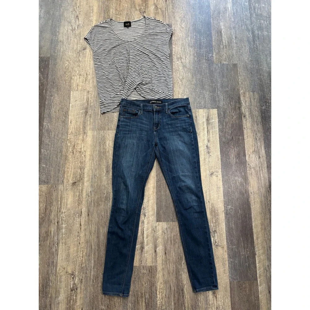 Express Jeans Womens 6L Legging Mid‎ Rise Dark Wash Skinny Denim Blue Stretch